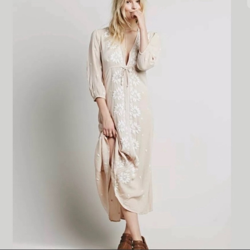 Free People Fable Midi Dress In Antique Peach - Picture 9 of 9